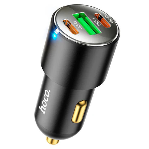 Hoco 3-Port Car Charger – 25W PD Fast Charging, Universal Compatibility