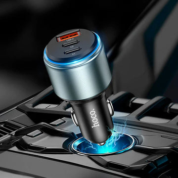 Hoco Three Port Car Charger (NZ9) - 65W PD Fast Charging with Triple Output