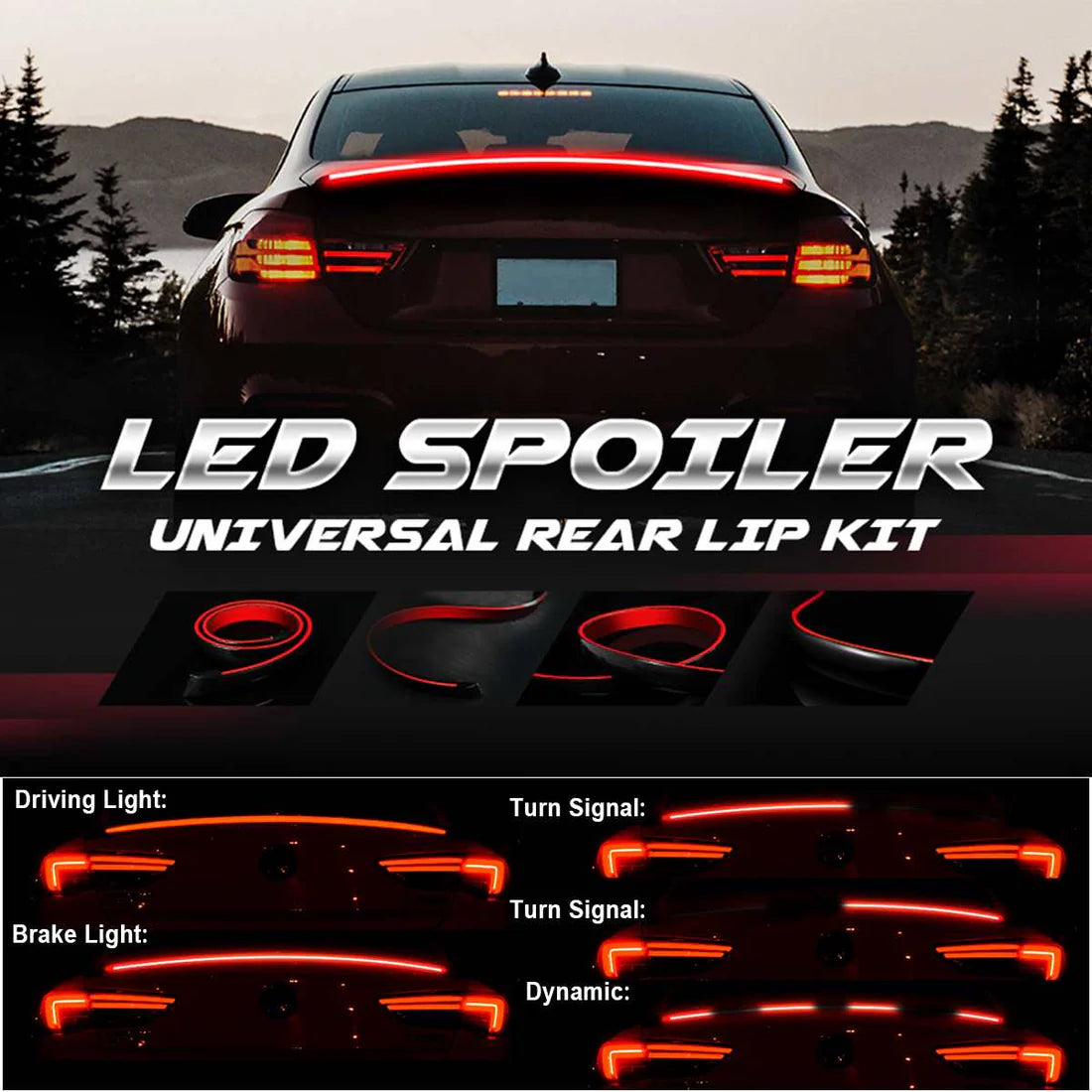 Universal LED Spoiler Lip Kit – Aerodynamic Rear Wing with Integrated Light Strip